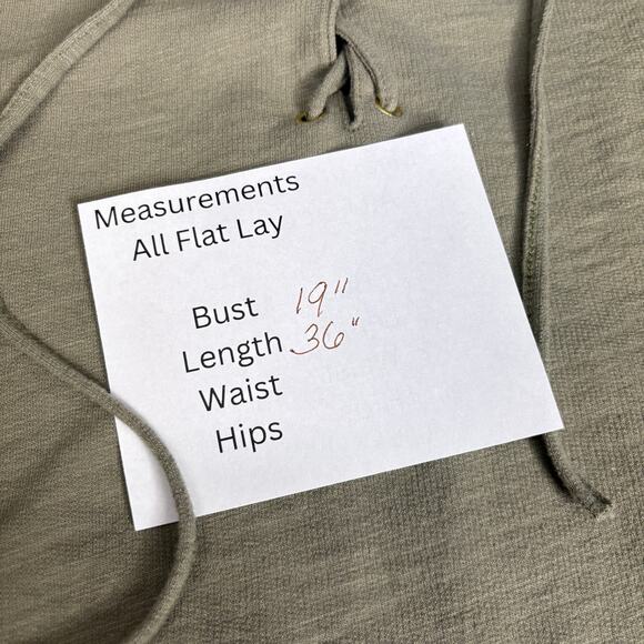 Chico's Pullover Lagenlook Lace Up Back Tee Mini Dress Olive Green Size 1 (M-8) - Picture 8 of 8